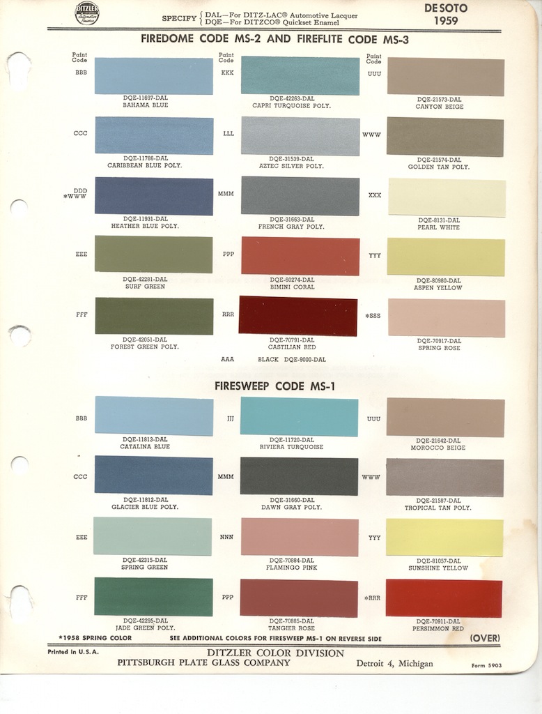 1959 DeSoto Paint Charts PPG 1